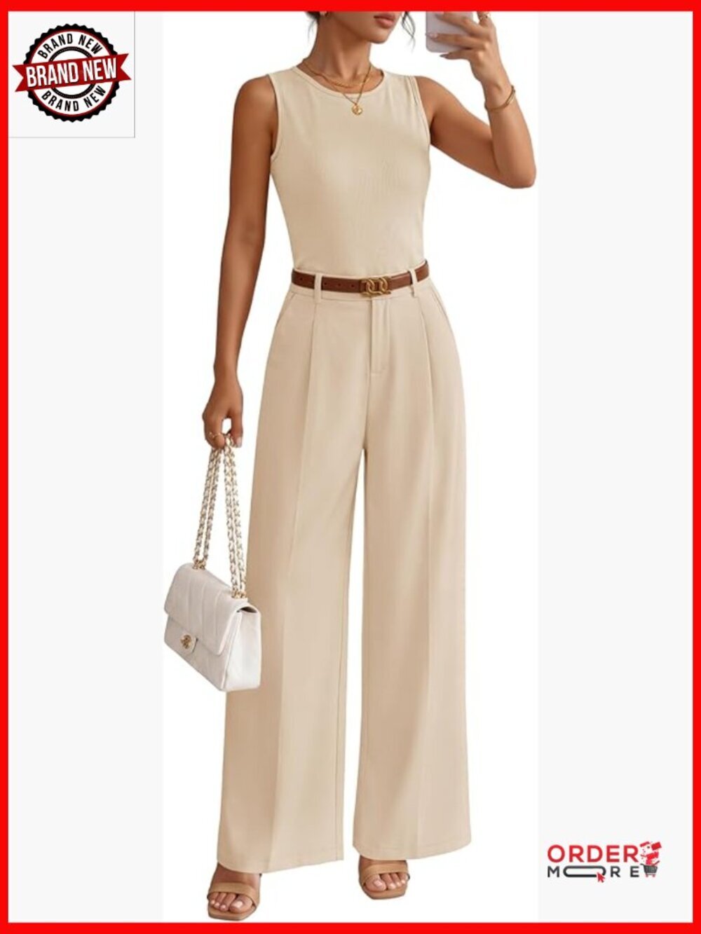 Women's 2 Piece Knit Lounge Set Wide Leg Palazzo Pants Suit Sleeveless Tank Top